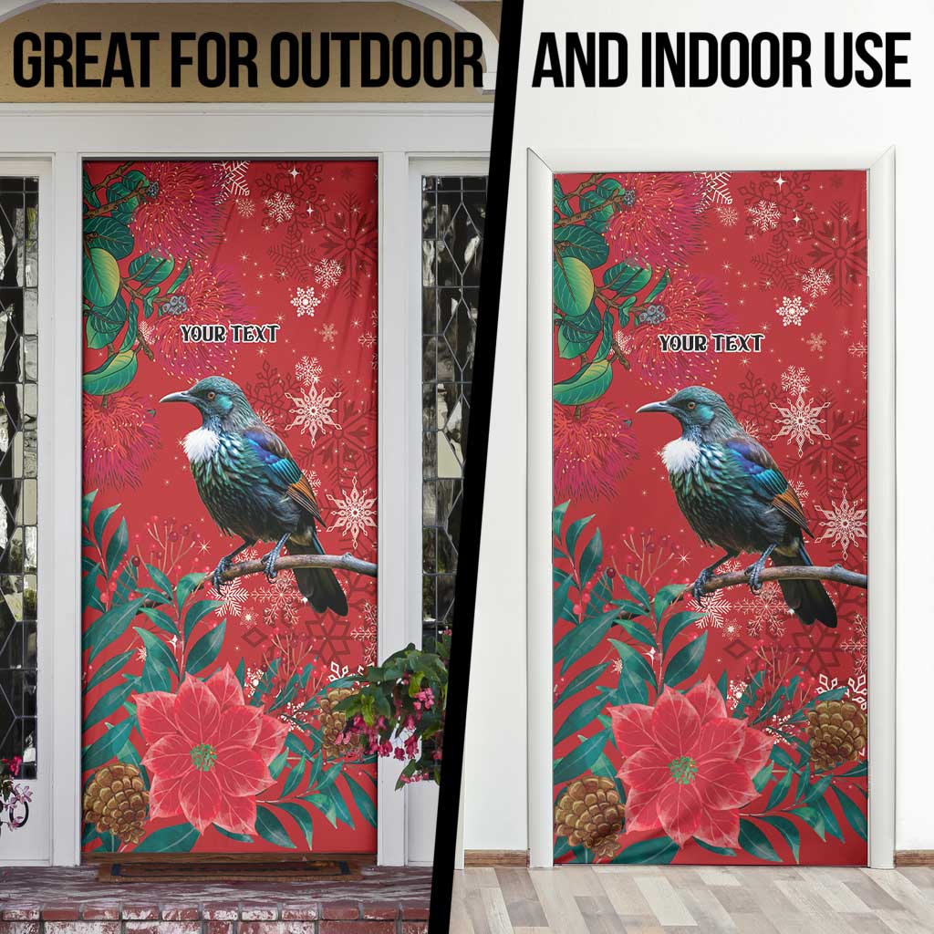 Tui Meri Kirihimete Personalised Door Cover Pohutukawa Flowers Red Motif - Polynesian Pride