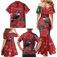Tui Meri Kirihimete Personalised Family Matching Mermaid Dress and Hawaiian Shirt Pohutukawa Flowers Red Motif LT9 - Polynesian Pride