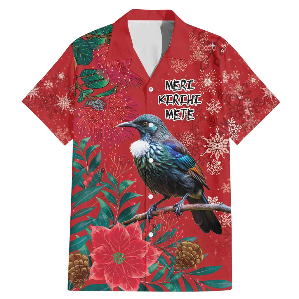 Tui Meri Kirihimete Personalised Family Matching Mermaid Dress and Hawaiian Shirt Pohutukawa Flowers Red Motif LT9 Dad's Shirt - Short Sleeve Red - Polynesian Pride