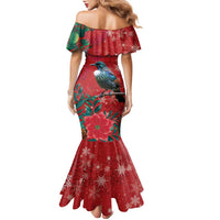 Tui Meri Kirihimete Personalised Family Matching Mermaid Dress and Hawaiian Shirt Pohutukawa Flowers Red Motif LT9 - Polynesian Pride