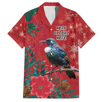 Tui Meri Kirihimete Personalised Family Matching Off The Shoulder Long Sleeve Dress and Hawaiian Shirt Pohutukawa Flowers Red Motif LT9 Dad's Shirt - Short Sleeve Red - Polynesian Pride