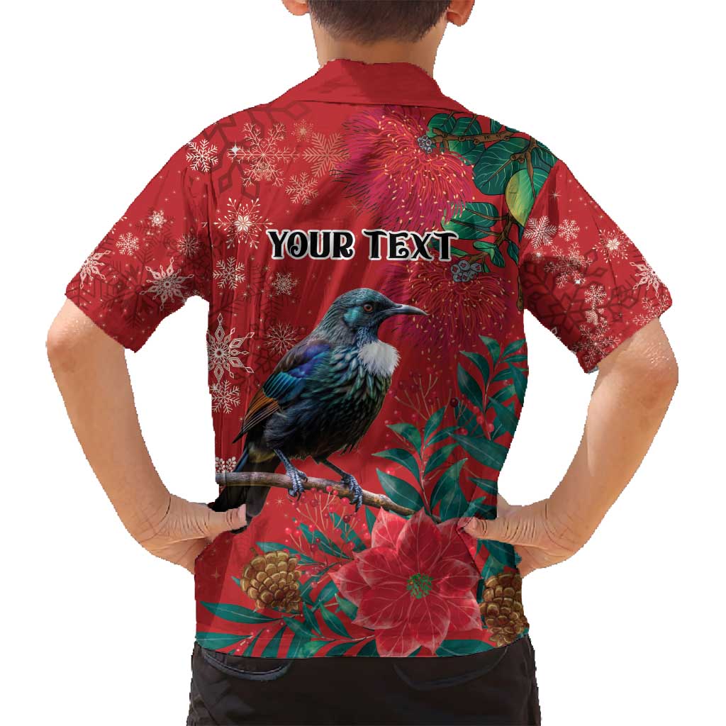 Tui Meri Kirihimete Personalised Family Matching Puletasi and Hawaiian Shirt Pohutukawa Flowers Red Motif LT9 - Polynesian Pride