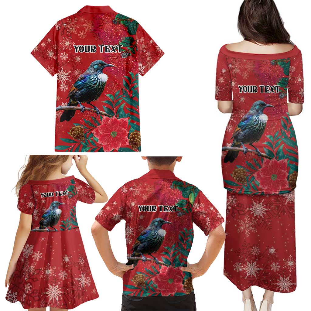 Tui Meri Kirihimete Personalised Family Matching Puletasi and Hawaiian Shirt Pohutukawa Flowers Red Motif LT9 - Polynesian Pride