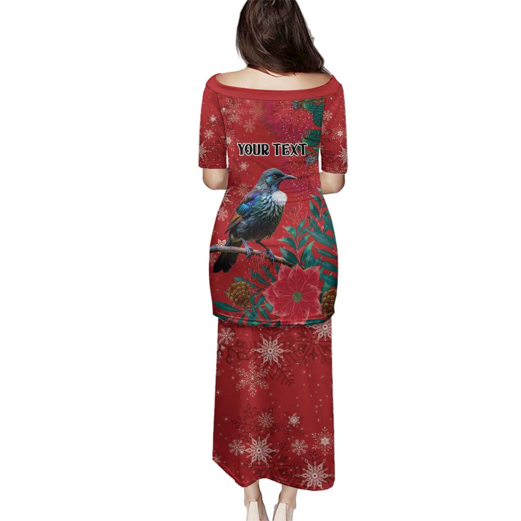 Tui Meri Kirihimete Personalised Family Matching Puletasi and Hawaiian Shirt Pohutukawa Flowers Red Motif LT9 - Polynesian Pride