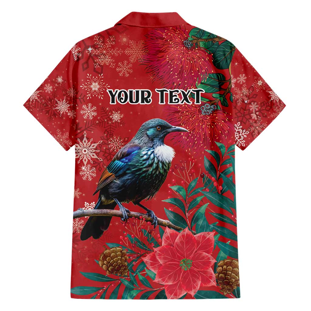 Tui Meri Kirihimete Personalised Family Matching Short Sleeve Bodycon Dress and Hawaiian Shirt Pohutukawa Flowers Red Motif LT9 - Polynesian Pride