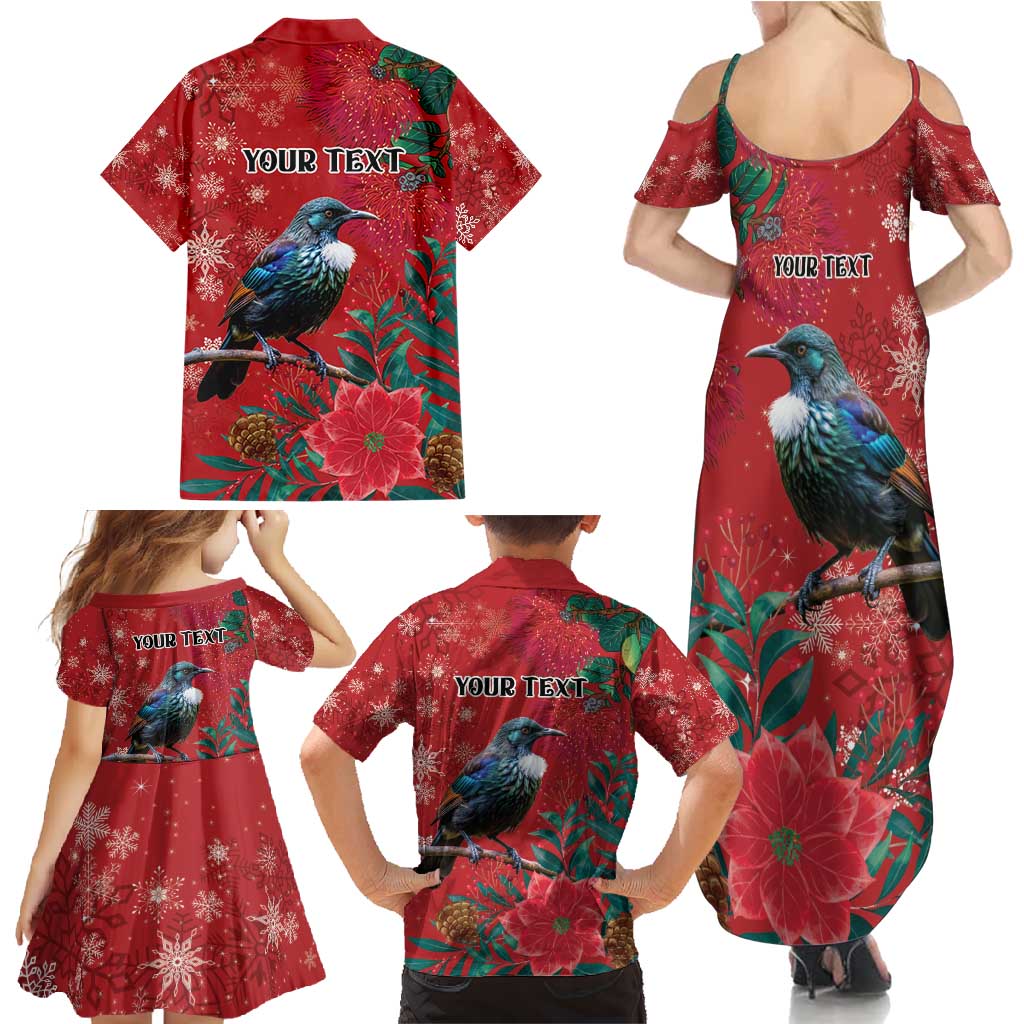 Tui Meri Kirihimete Personalised Family Matching Summer Maxi Dress and Hawaiian Shirt Pohutukawa Flowers Red Motif LT9 - Polynesian Pride