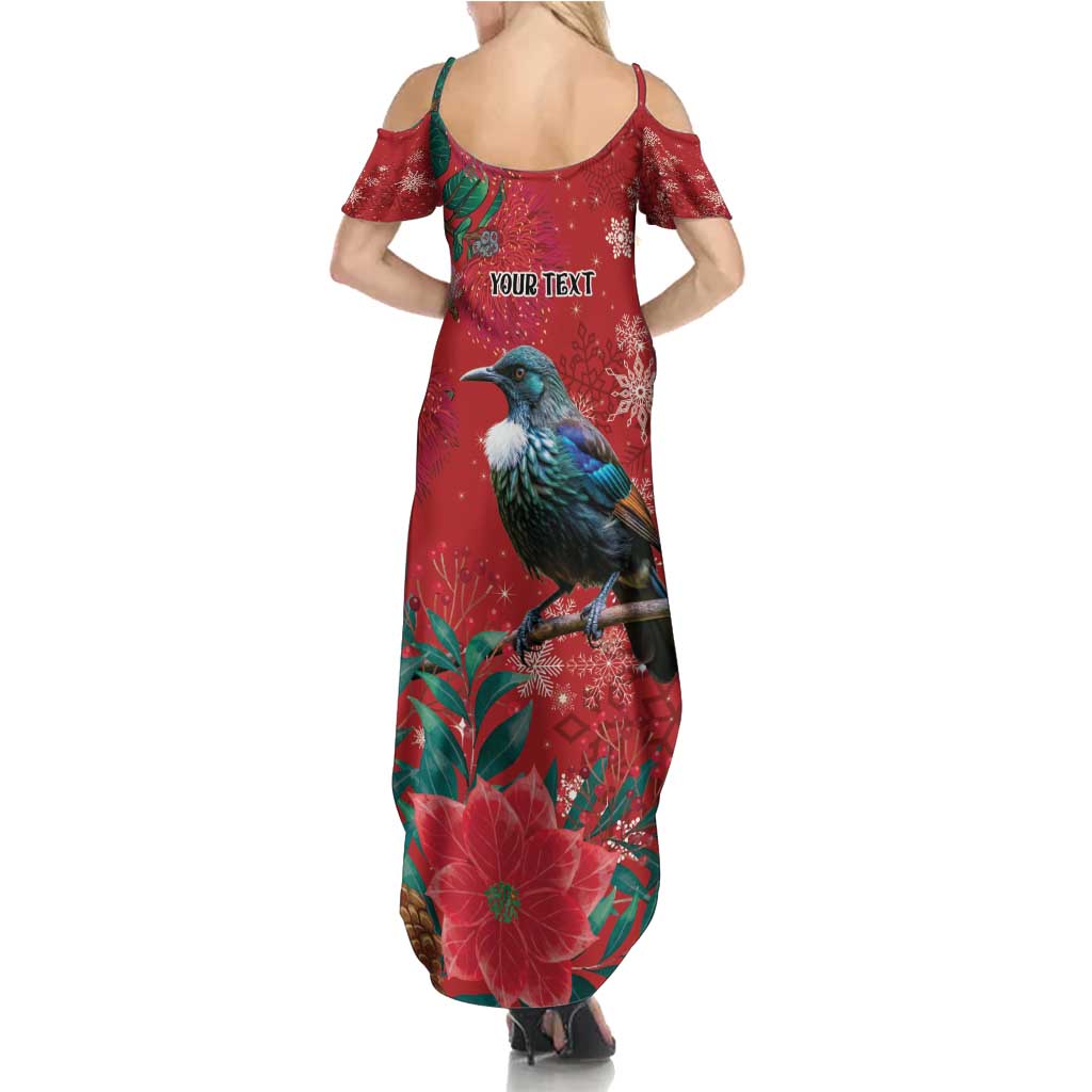 Tui Meri Kirihimete Personalised Family Matching Summer Maxi Dress and Hawaiian Shirt Pohutukawa Flowers Red Motif LT9 - Polynesian Pride