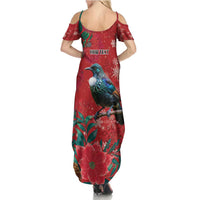 Tui Meri Kirihimete Personalised Family Matching Summer Maxi Dress and Hawaiian Shirt Pohutukawa Flowers Red Motif LT9 - Polynesian Pride