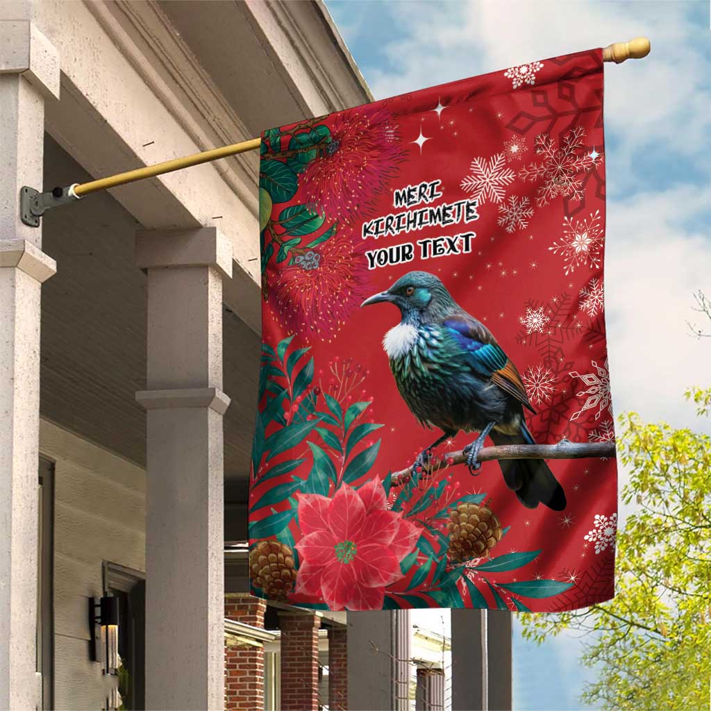Tui Meri Kirihimete Personalised Garden Flag Pohutukawa Flowers Red Motif - Polynesian Pride