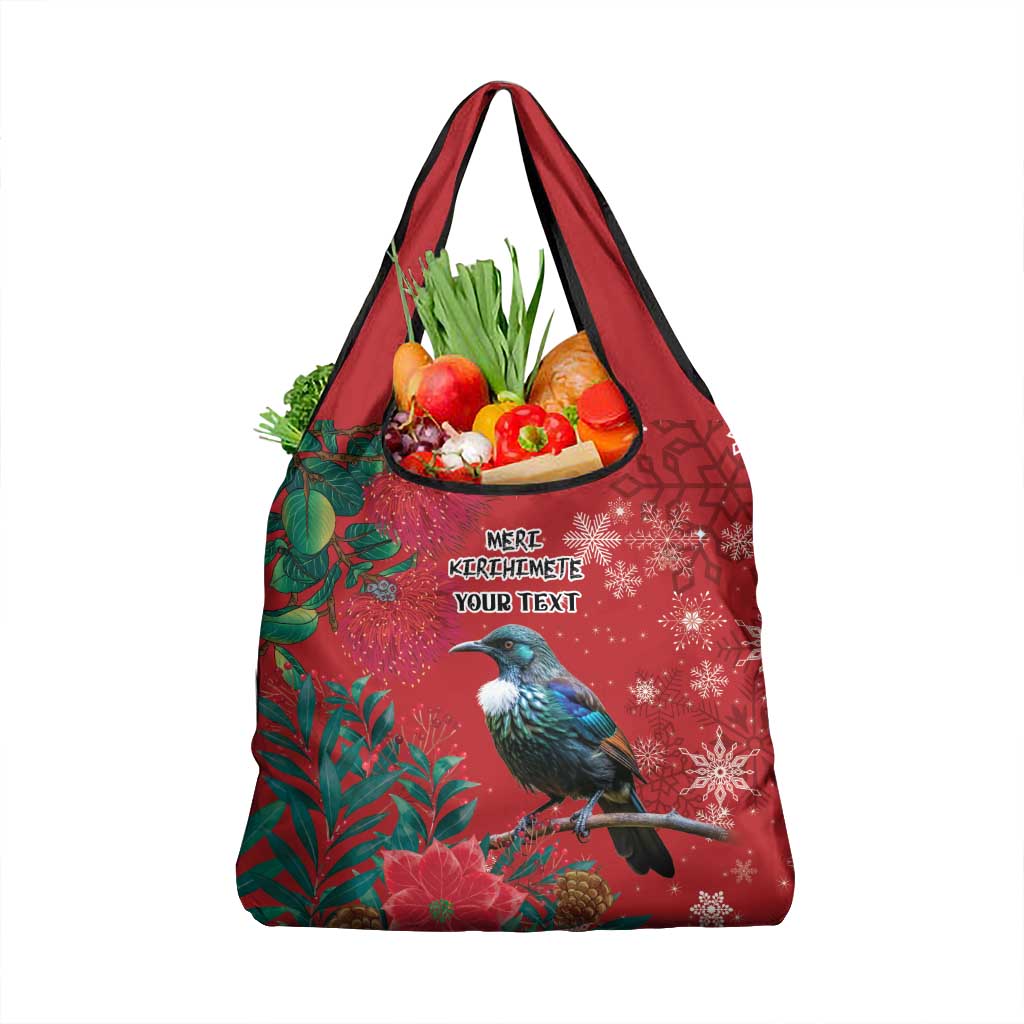 Tui Meri Kirihimete Personalised Grocery Bag Pohutukawa Flowers Red Motif LT9 1-pack One Size Red - Polynesian Pride