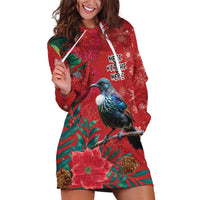 Tui Meri Kirihimete Personalised Hoodie Dress Pohutukawa Flowers Red Motif LT9 Red - Polynesian Pride