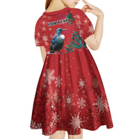 Tui Meri Kirihimete Personalised Kid Short Sleeve Dress Pohutukawa Flowers Red Motif - Polynesian Pride