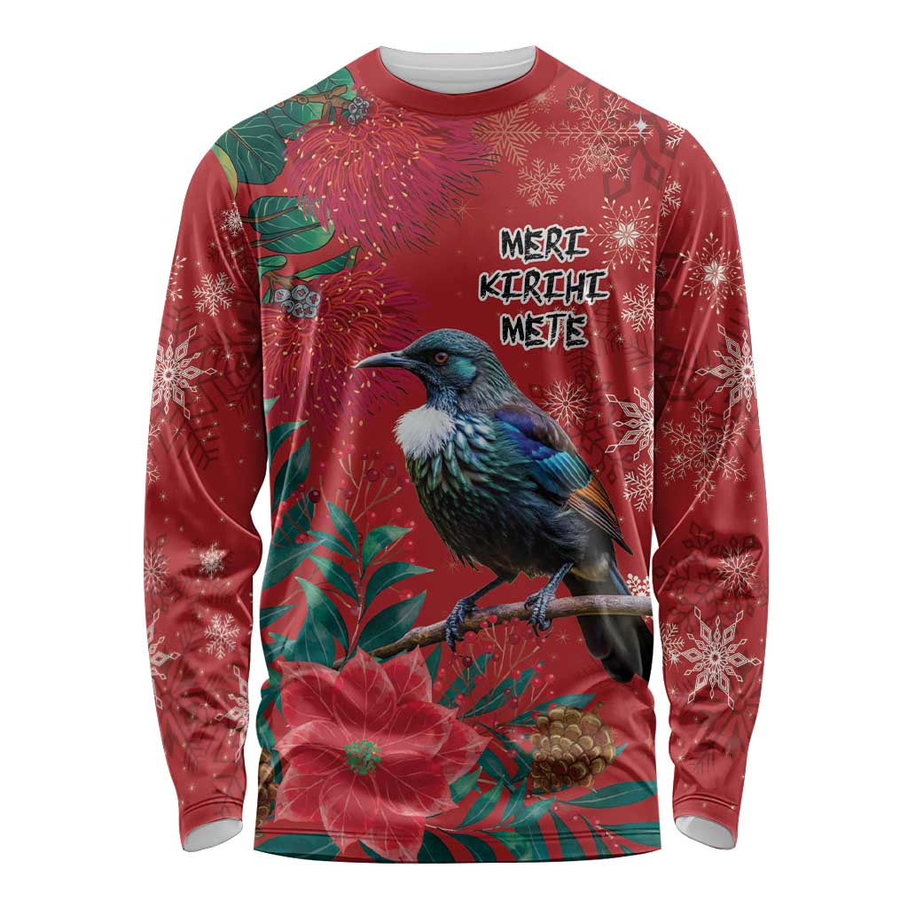 Tui Meri Kirihimete Personalised Long Sleeve Shirt Pohutukawa Flowers Red Motif LT9 Unisex Red - Polynesian Pride