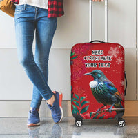 Tui Meri Kirihimete Personalised Luggage Cover Pohutukawa Flowers Red Motif - Polynesian Pride