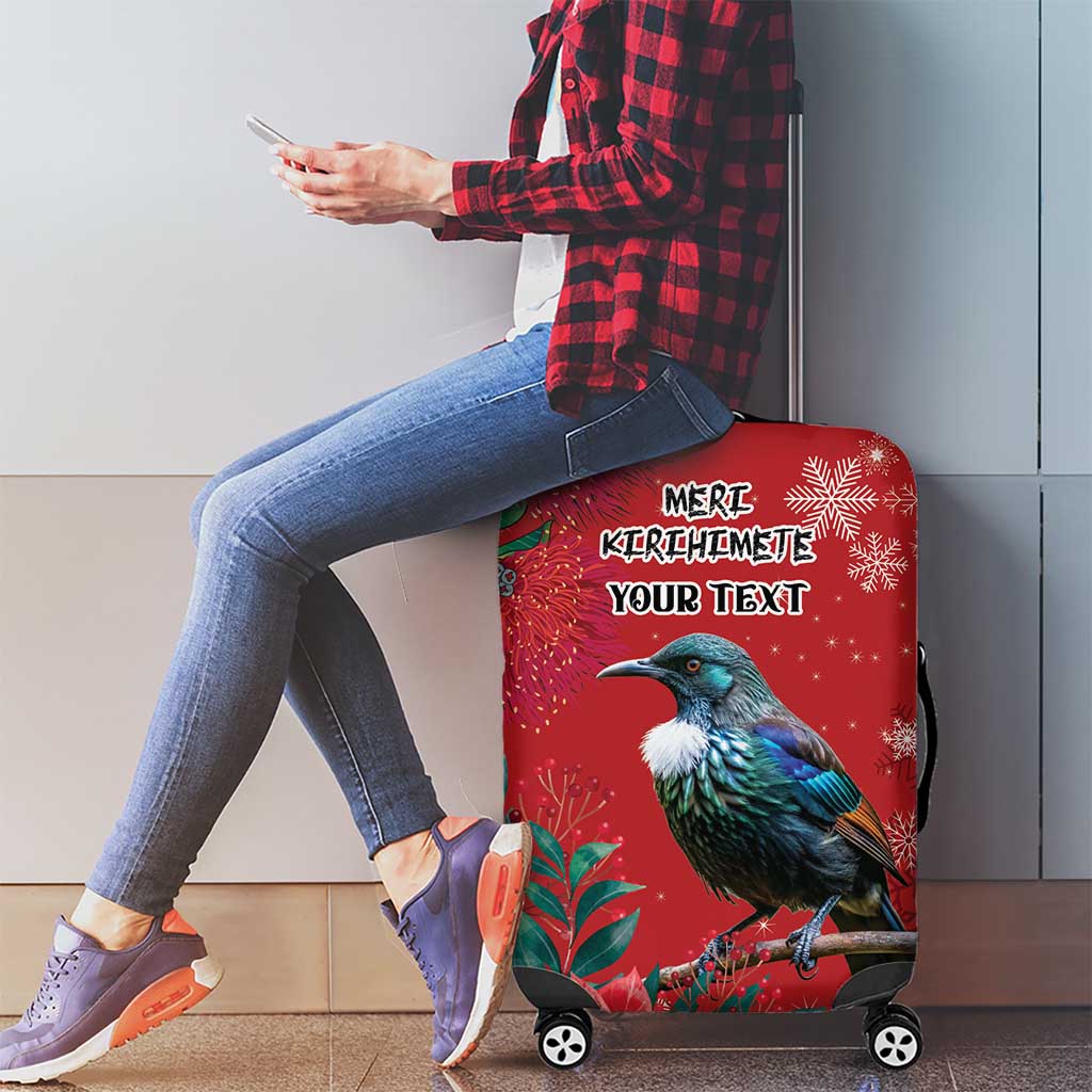 Tui Meri Kirihimete Personalised Luggage Cover Pohutukawa Flowers Red Motif - Polynesian Pride