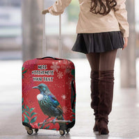 Tui Meri Kirihimete Personalised Luggage Cover Pohutukawa Flowers Red Motif - Polynesian Pride
