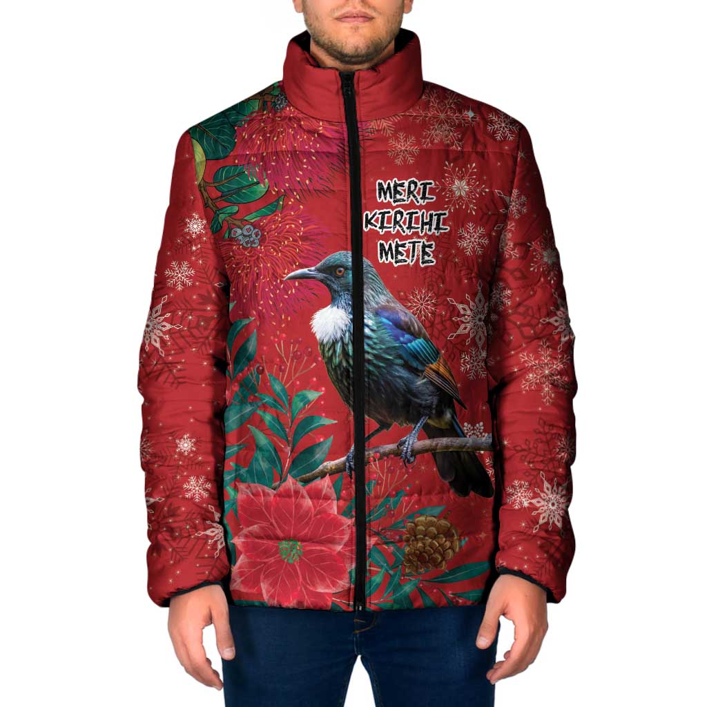 Tui Meri Kirihimete Personalised Padded Jacket Pohutukawa Flowers Red Motif LT9 Men Red - Polynesian Pride