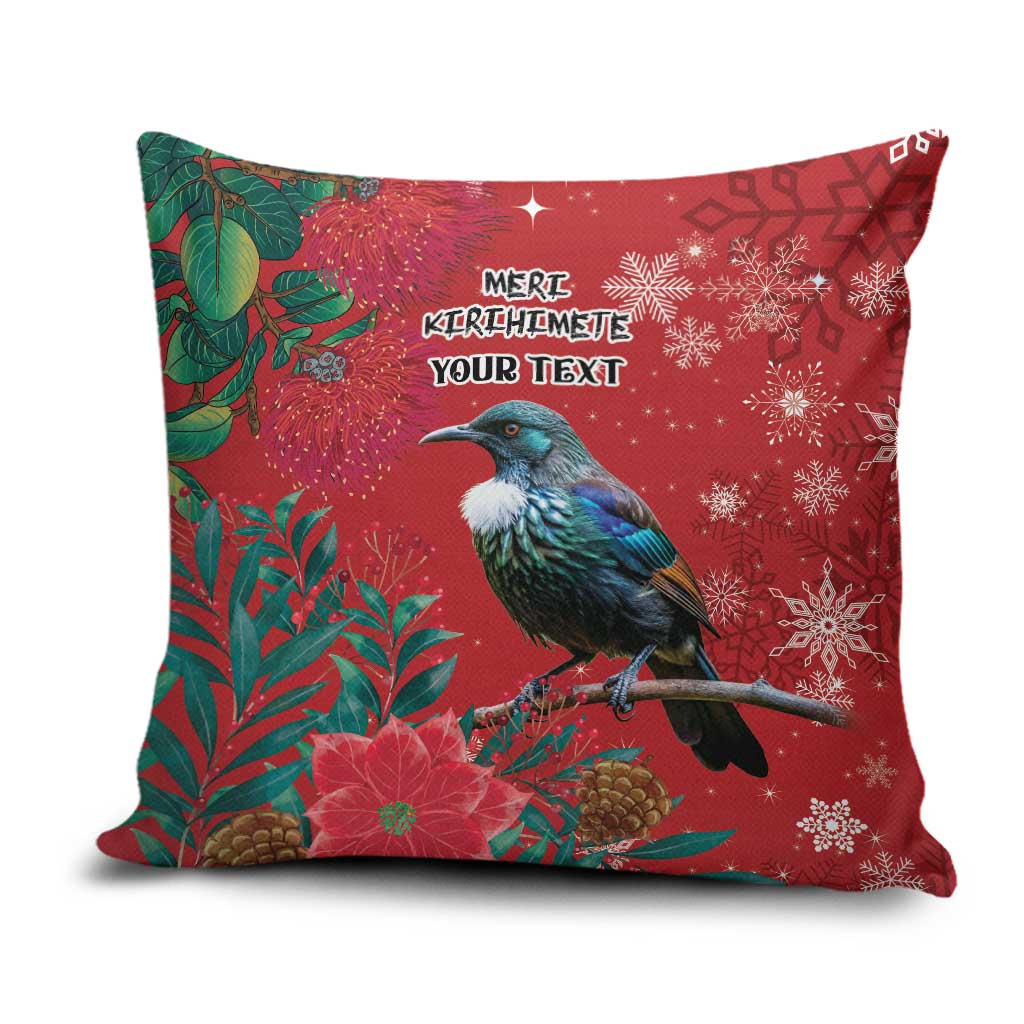 Tui Meri Kirihimete Personalised Pillow Cover Pohutukawa Flowers Red Motif LT9 Red - Polynesian Pride