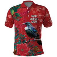 Tui Meri Kirihimete Personalised Polo Shirt Pohutukawa Flowers Red Motif - Polynesian Pride