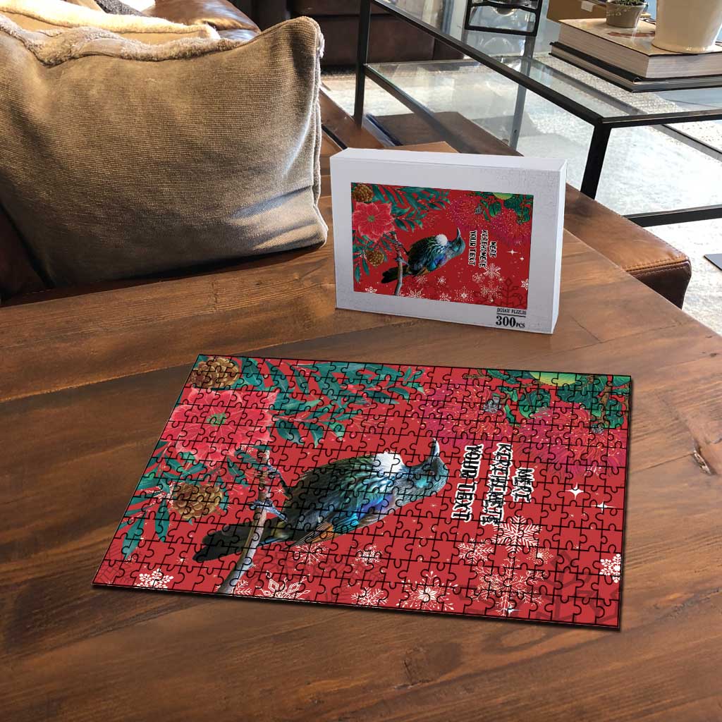 Tui Meri Kirihimete Personalised Puzzle Pohutukawa Flowers Red Motif - Polynesian Pride