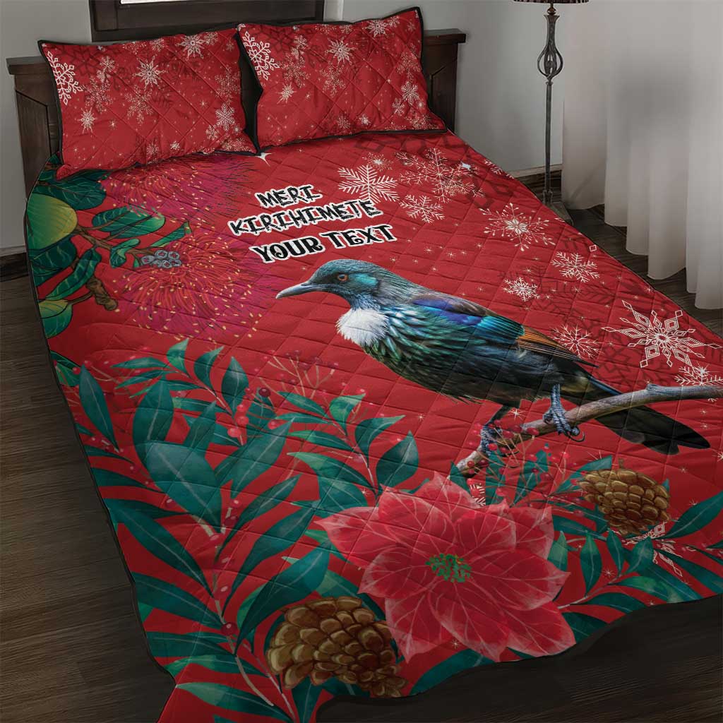 Tui Meri Kirihimete Personalised Quilt Bed Set Pohutukawa Flowers Red Motif LT9 Red - Polynesian Pride