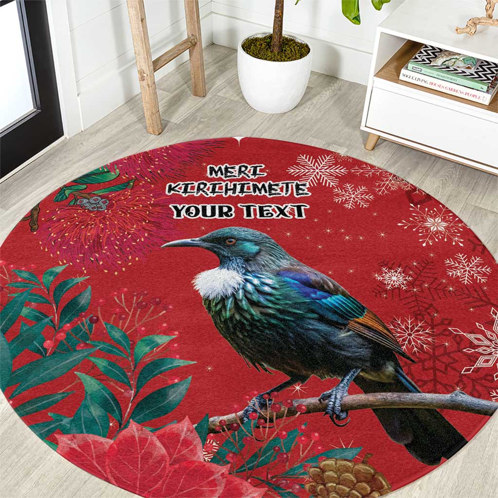 Tui Meri Kirihimete Personalised Round Carpet Pohutukawa Flowers Red Motif LT9 Red - Polynesian Pride