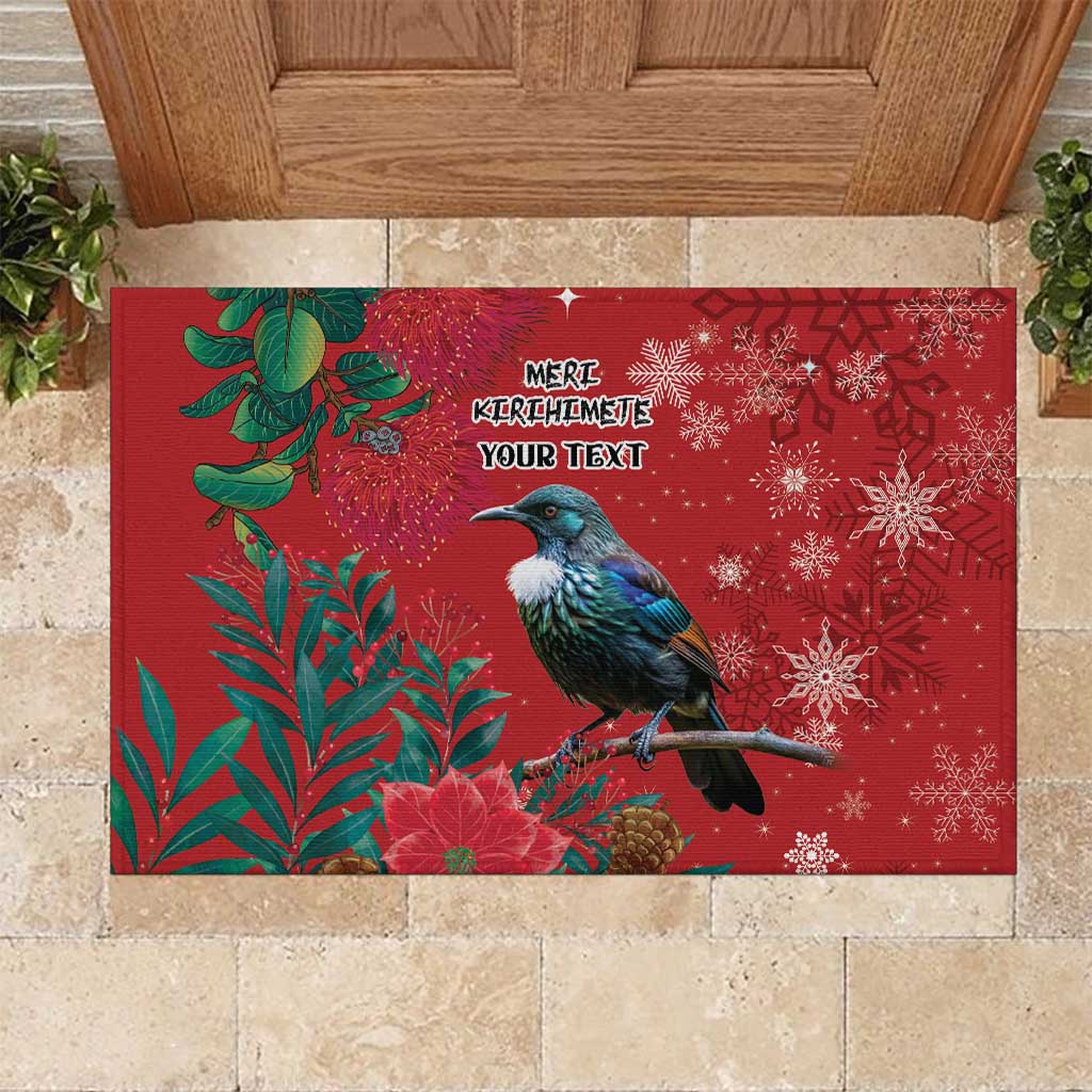 Tui Meri Kirihimete Personalised Rubber Doormat Pohutukawa Flowers Red Motif LT9 Red - Polynesian Pride