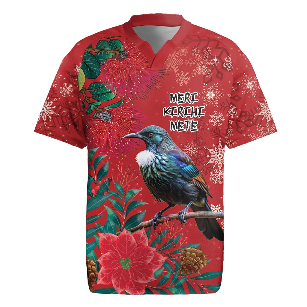 Tui Meri Kirihimete Personalised Rugby Jersey Pohutukawa Flowers Red Motif LT9 Red - Polynesian Pride