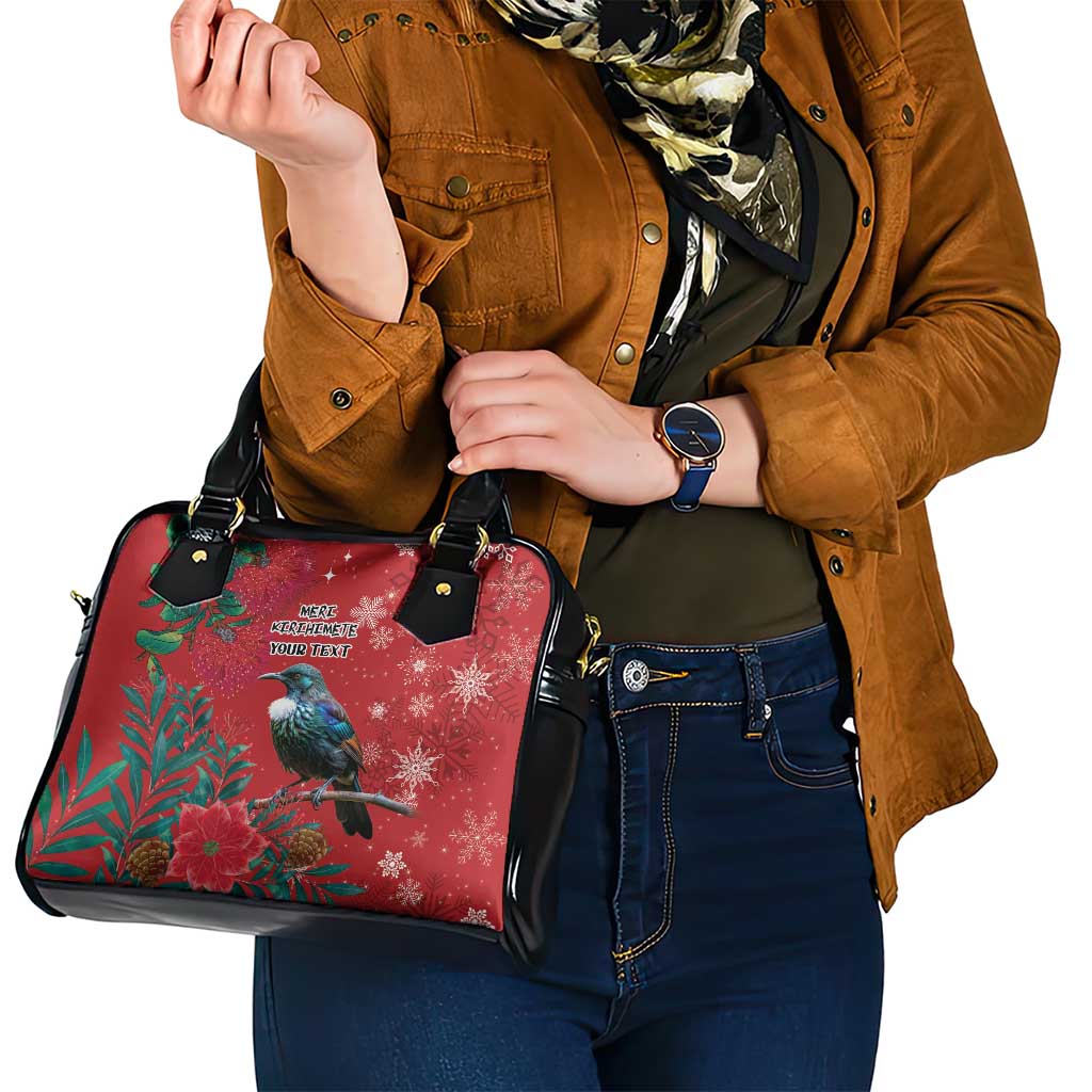 Tui Meri Kirihimete Personalised Shoulder Handbag Pohutukawa Flowers Red Motif - Polynesian Pride