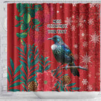 Tui Meri Kirihimete Personalised Shower Curtain Pohutukawa Flowers Red Motif LT9 - Polynesian Pride