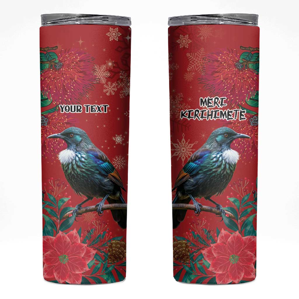 Tui Meri Kirihimete Personalised Skinny Tumbler Pohutukawa Flowers Red Motif LT9 Red - Polynesian Pride