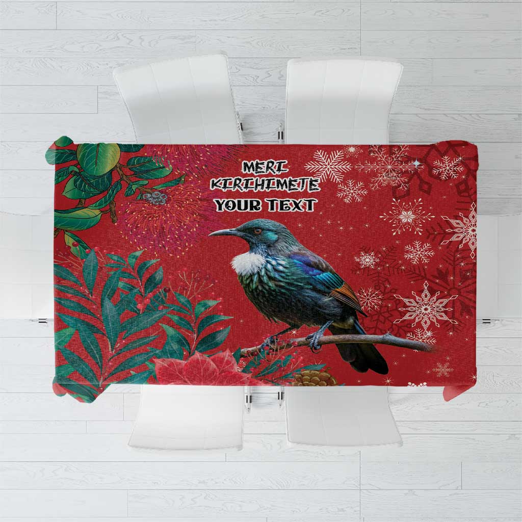 Tui Meri Kirihimete Personalised Tablecloth Pohutukawa Flowers Red Motif LT9 Red - Polynesian Pride
