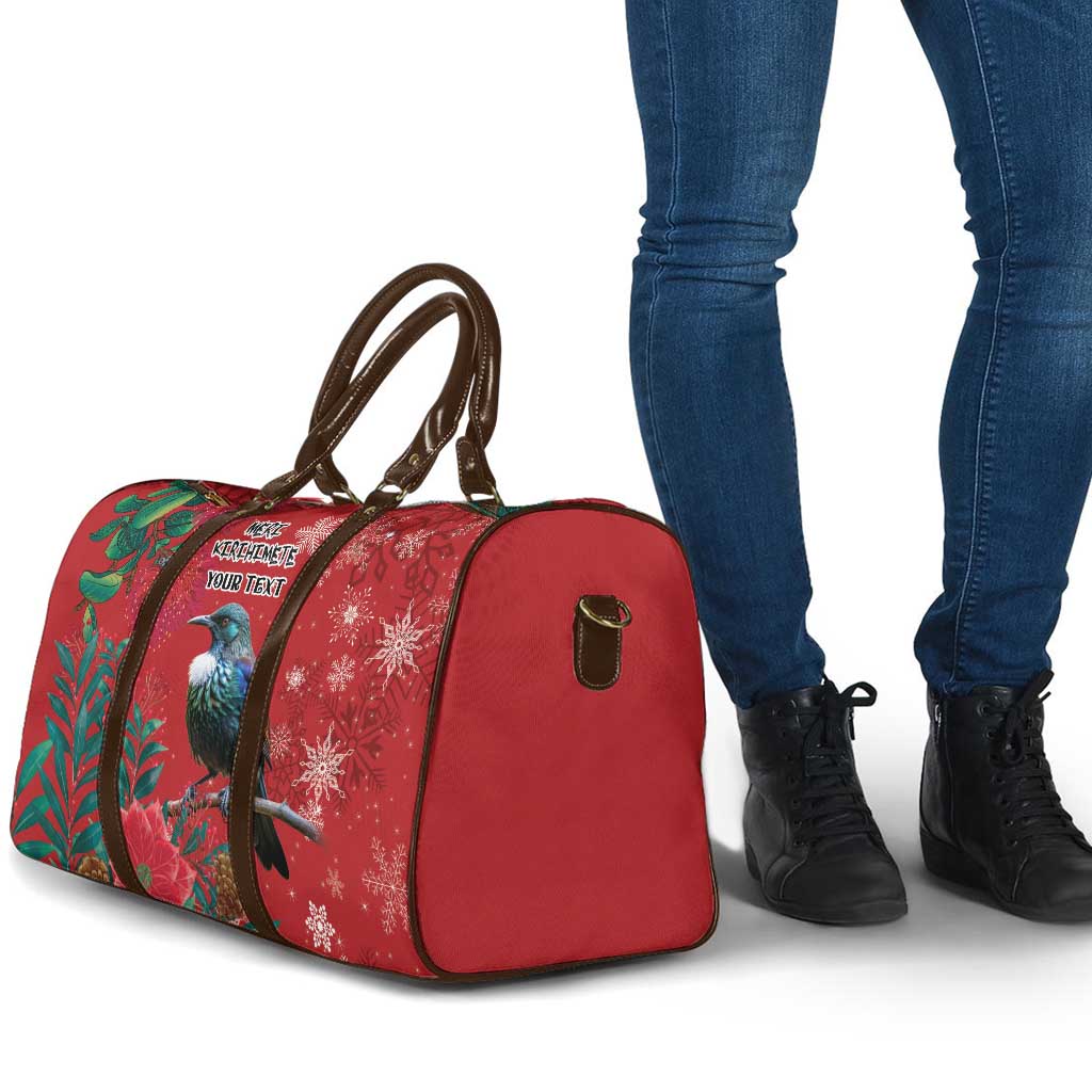 Tui Meri Kirihimete Personalised Travel Bag Pohutukawa Flowers Red Motif - Polynesian Pride