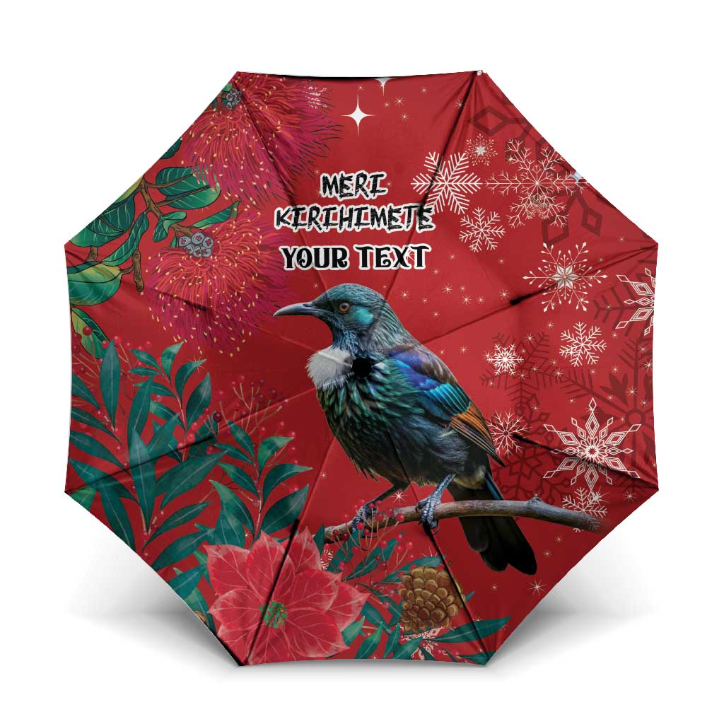 Tui Meri Kirihimete Personalised Umbrella Pohutukawa Flowers Red Motif LT9 One Size Folded 11.42 inch Opened Diameter 37.4 inch Red - Polynesian Pride