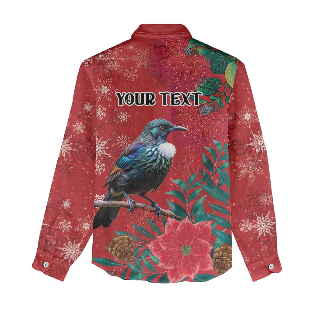 Tui Meri Kirihimete Personalised Women Casual Shirt Pohutukawa Flowers Red Motif LT9 - Polynesian Pride
