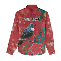 Tui Meri Kirihimete Personalised Women Casual Shirt Pohutukawa Flowers Red Motif LT9 - Polynesian Pride