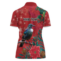 Tui Meri Kirihimete Personalised Women Polo Shirt Pohutukawa Flowers Red Motif LT9 - Polynesian Pride