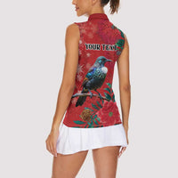 Tui Meri Kirihimete Personalised Women Sleeveless Polo Shirt Pohutukawa Flowers Red Motif LT9 - Polynesian Pride
