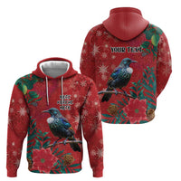 Tui Meri Kirihimete Personalised Zip Hoodie Pohutukawa Flowers Red Motif - Polynesian Pride