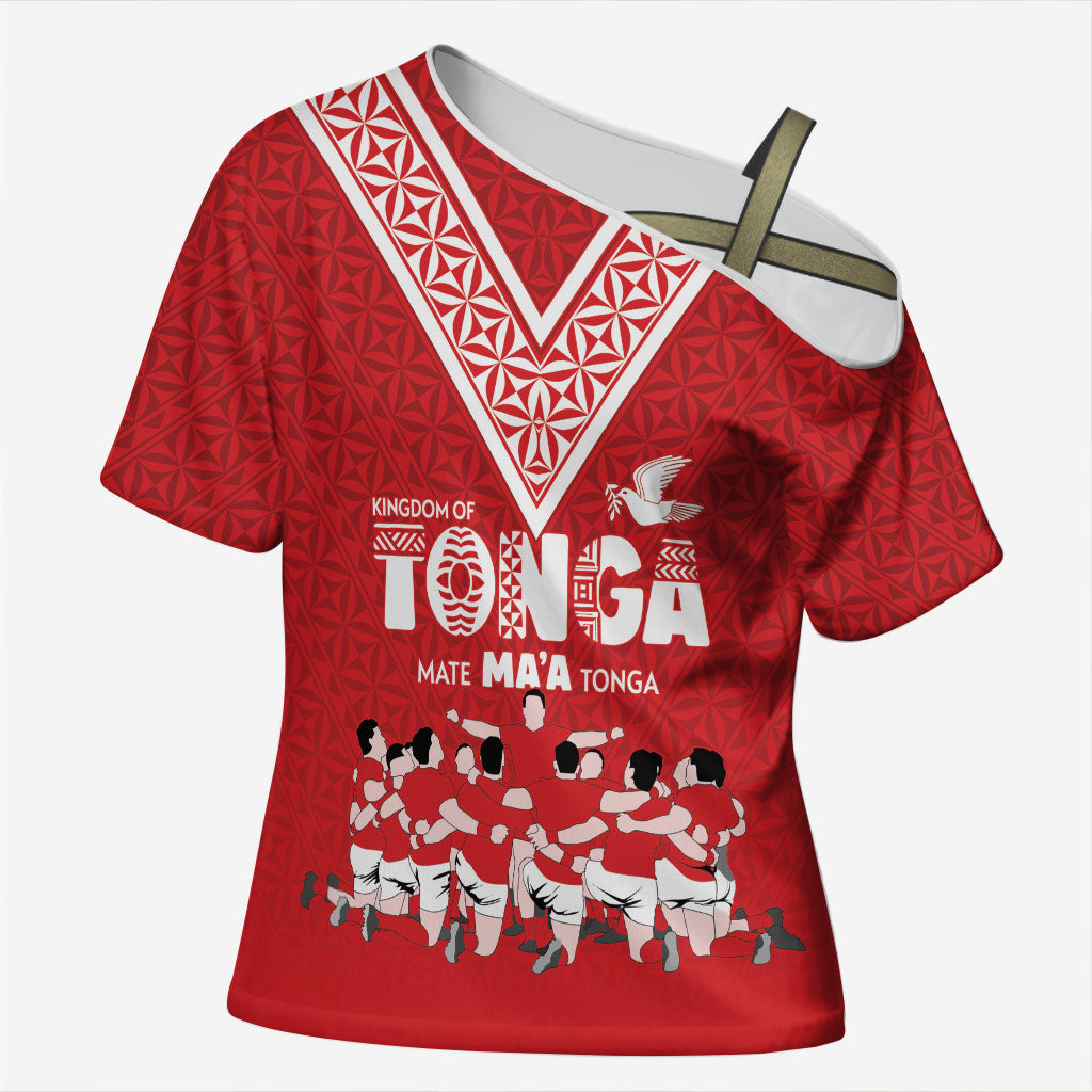 Mate Ma'a Tonga Custom Cross Shoulder Shirt Tongan Sipi Tau Ngatu Inspired Red LT9 Female Red - Polynesian Pride