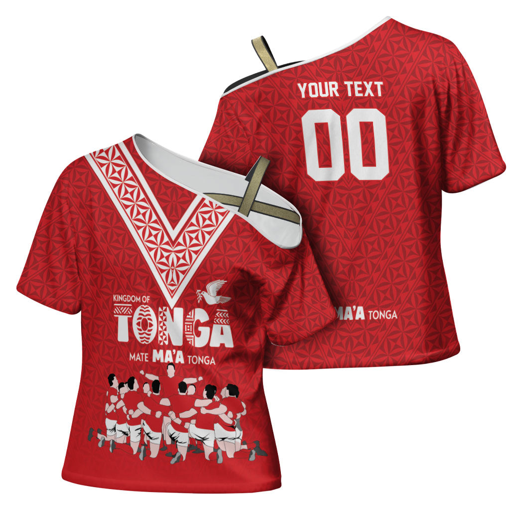 Mate Ma'a Tonga Custom Cross Shoulder Shirt Tongan Sipi Tau Ngatu Inspired Red LT9 - Polynesian Pride