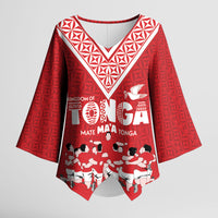 Mate Ma'a Tonga Custom Kimono Sleeve Blouse Tongan Sipi Tau Ngatu Inspired Red LT9 Female Red - Polynesian Pride