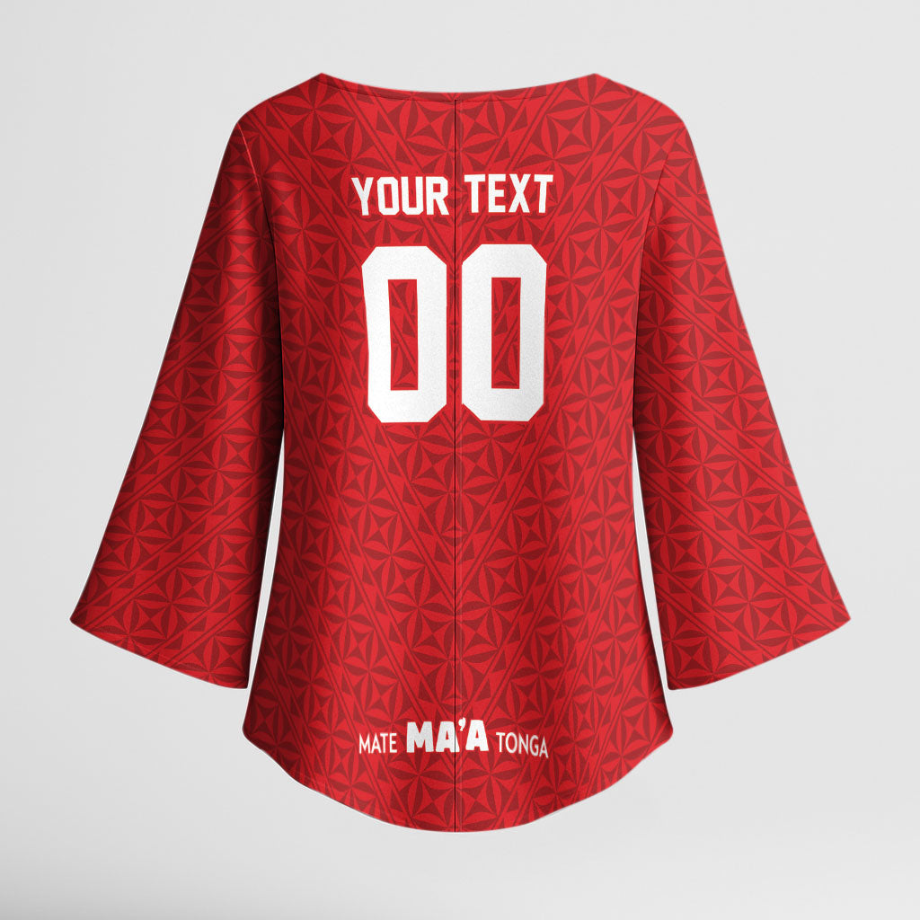 Mate Ma'a Tonga Custom Kimono Sleeve Blouse Tongan Sipi Tau Ngatu Inspired Red LT9 - Polynesian Pride