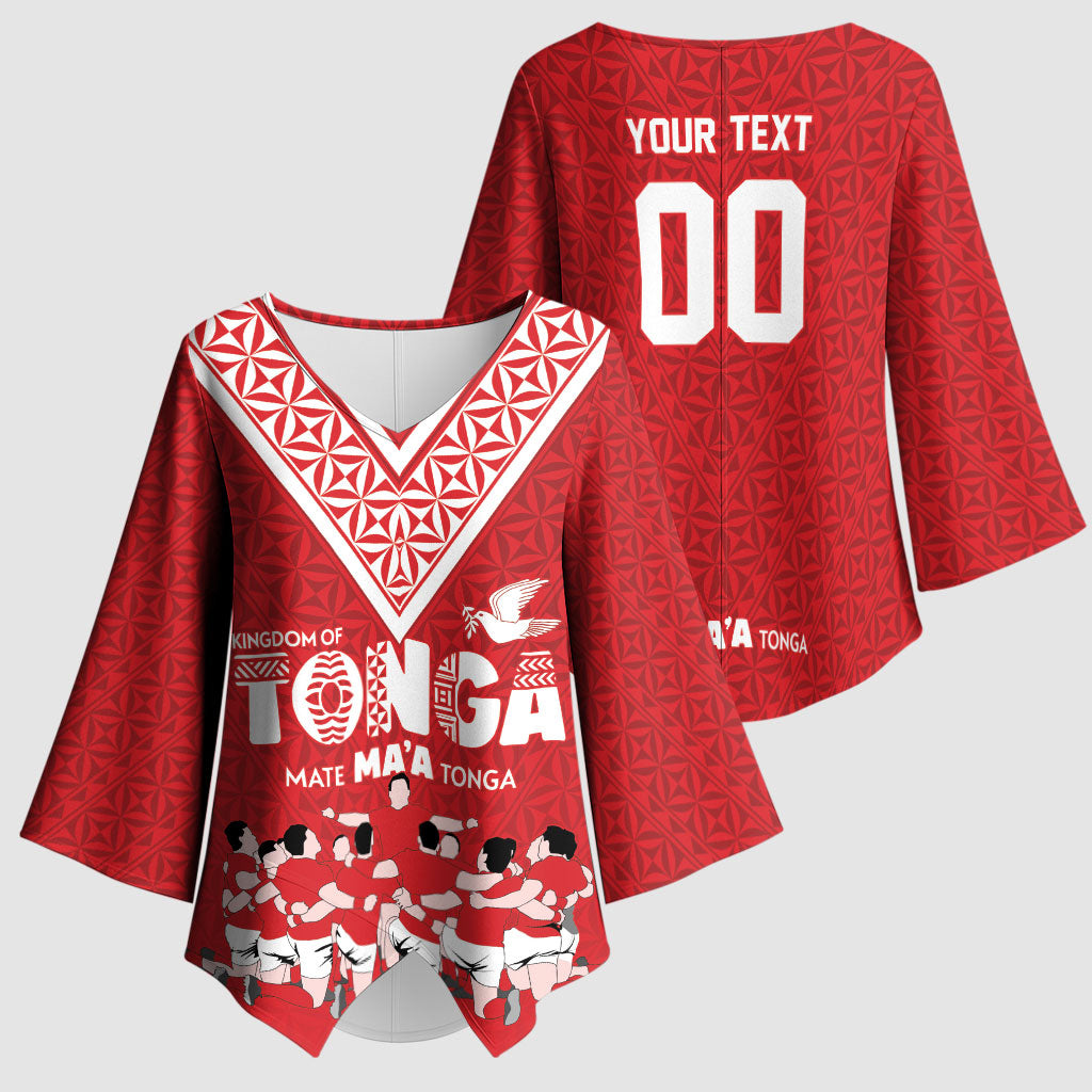 Mate Ma'a Tonga Custom Kimono Sleeve Blouse Tongan Sipi Tau Ngatu Inspired Red LT9 - Polynesian Pride