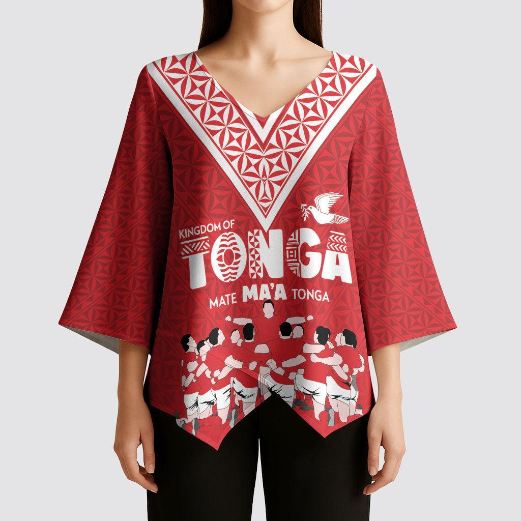 Mate Ma'a Tonga Custom Kimono Sleeve Blouse Tongan Sipi Tau Ngatu Inspired Red LT9 - Polynesian Pride