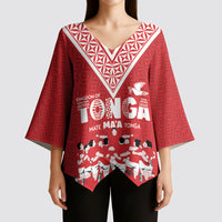 Mate Ma'a Tonga Custom Kimono Sleeve Blouse Tongan Sipi Tau Ngatu Inspired Red LT9 - Polynesian Pride
