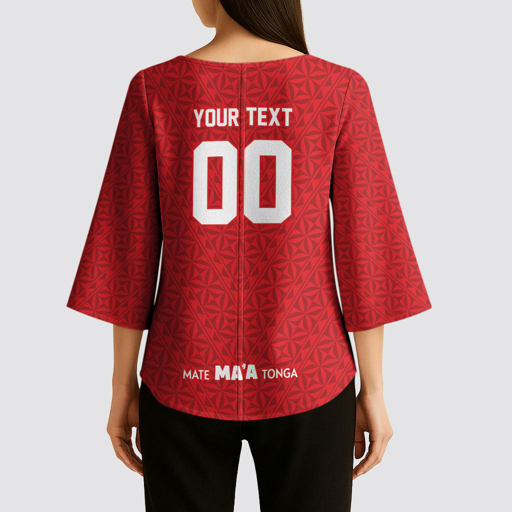 Mate Ma'a Tonga Custom Kimono Sleeve Blouse Tongan Sipi Tau Ngatu Inspired Red LT9 - Polynesian Pride