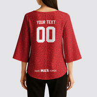 Mate Ma'a Tonga Custom Kimono Sleeve Blouse Tongan Sipi Tau Ngatu Inspired Red LT9 - Polynesian Pride