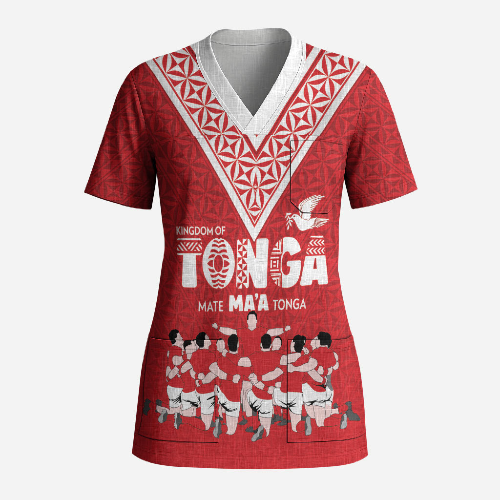 Mate Ma'a Tonga Custom Scrub Top Tongan Sipi Tau Ngatu Inspired Red LT9 Adult Red - Polynesian Pride