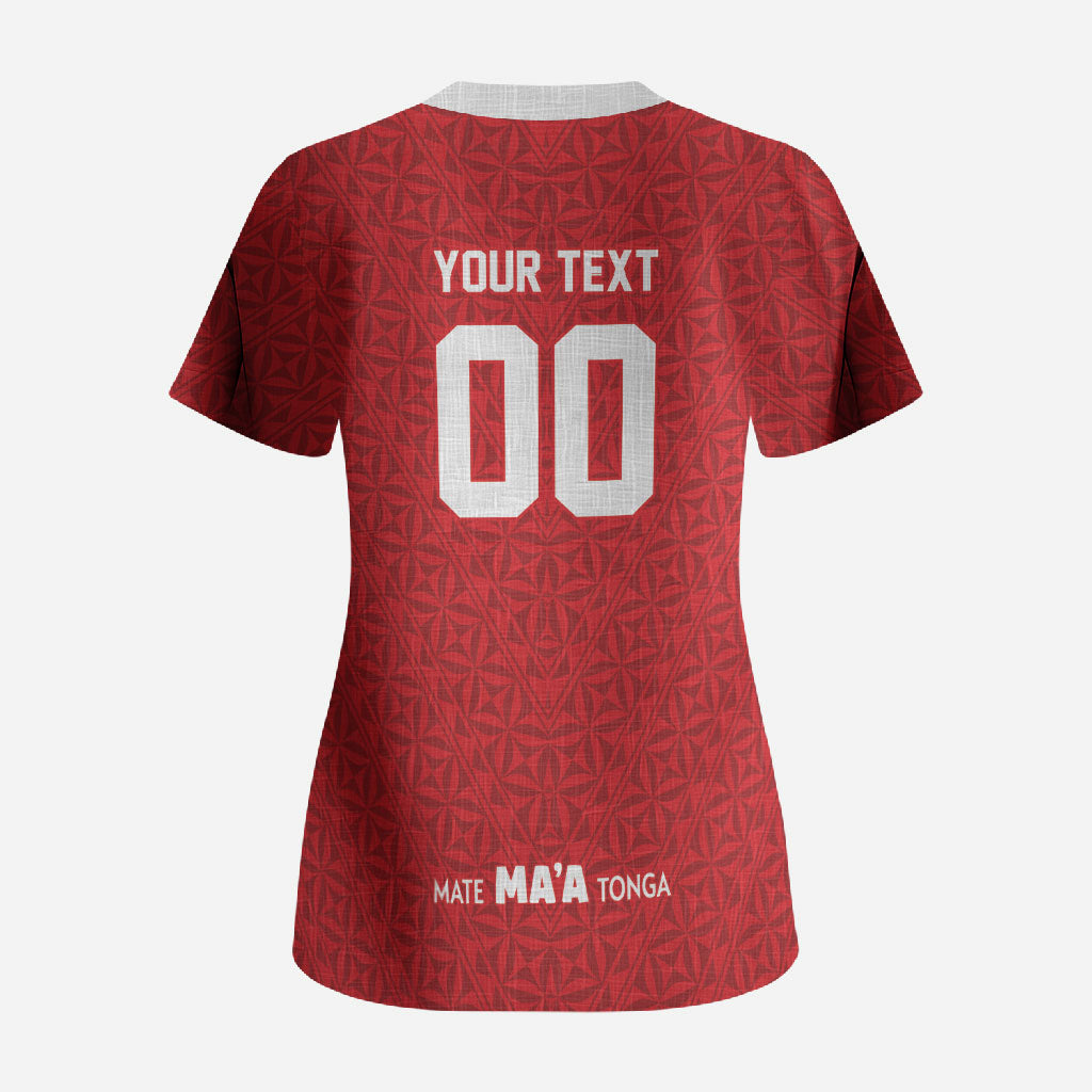 Mate Ma'a Tonga Custom Scrub Top Tongan Sipi Tau Ngatu Inspired Red LT9 - Polynesian Pride